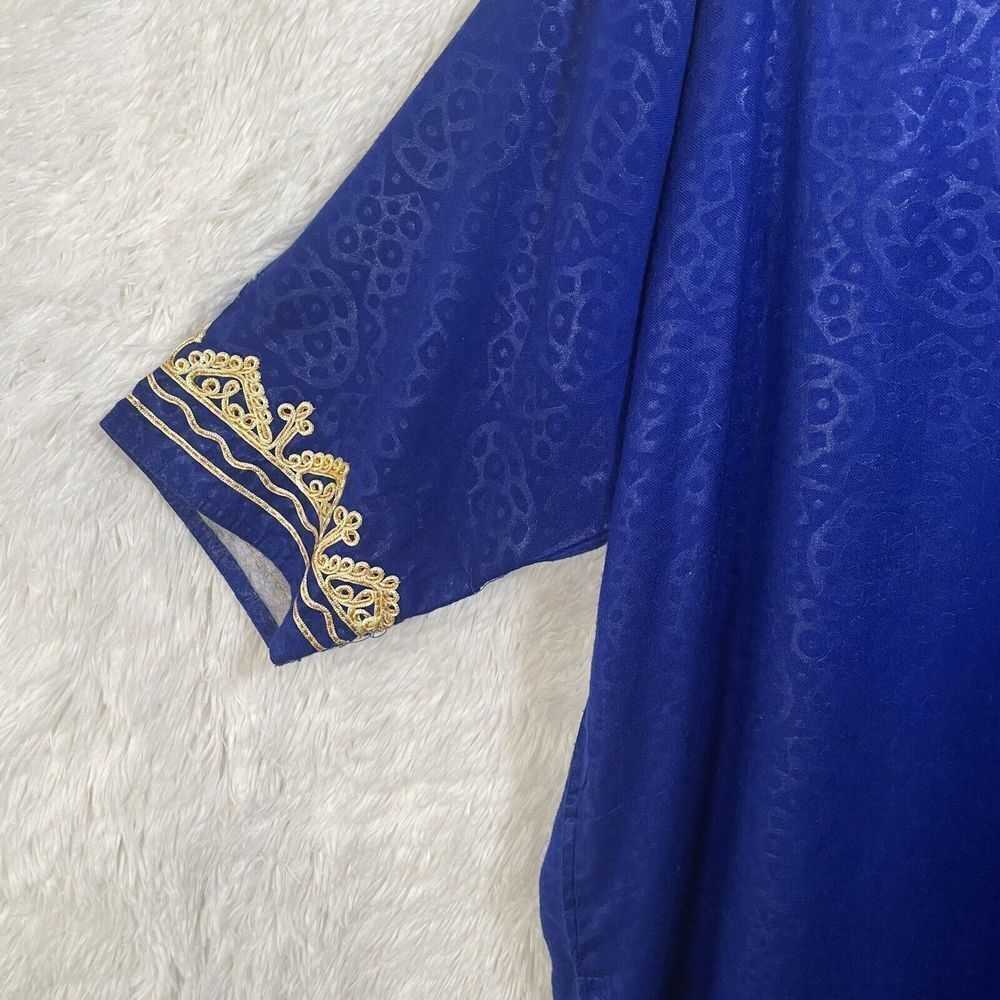 Vintage Embroidered Kaftan Kurti Royal Blue With Gold Scoop Neck - Picture 12 of 14